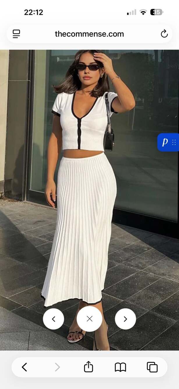 Commense Minimalism Contrast Trim Sweater Skirt Set